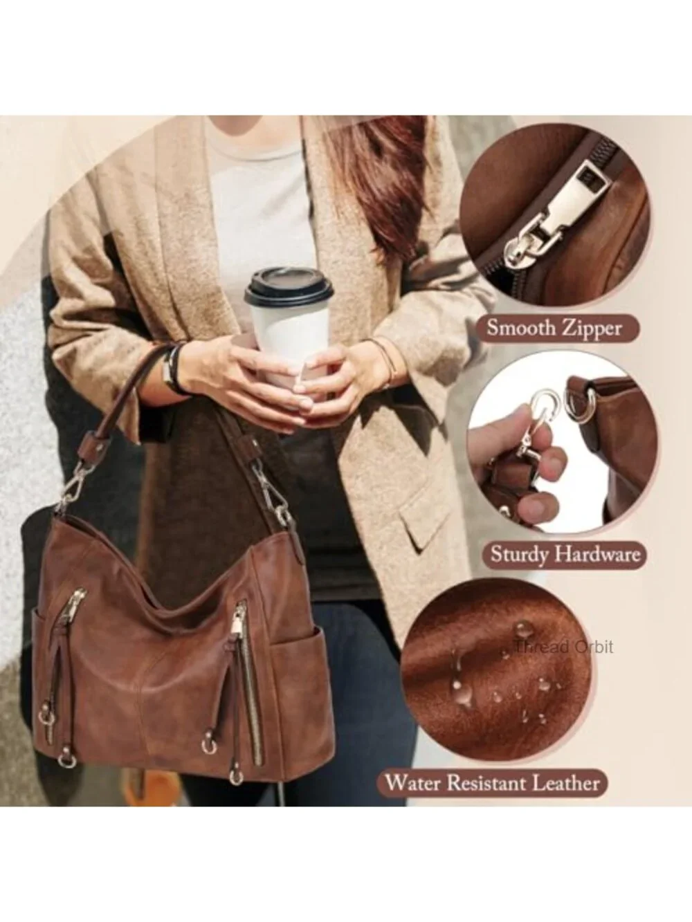 PU Leather Hobo Bag Crossbody Shoulder Bag for Work Travel